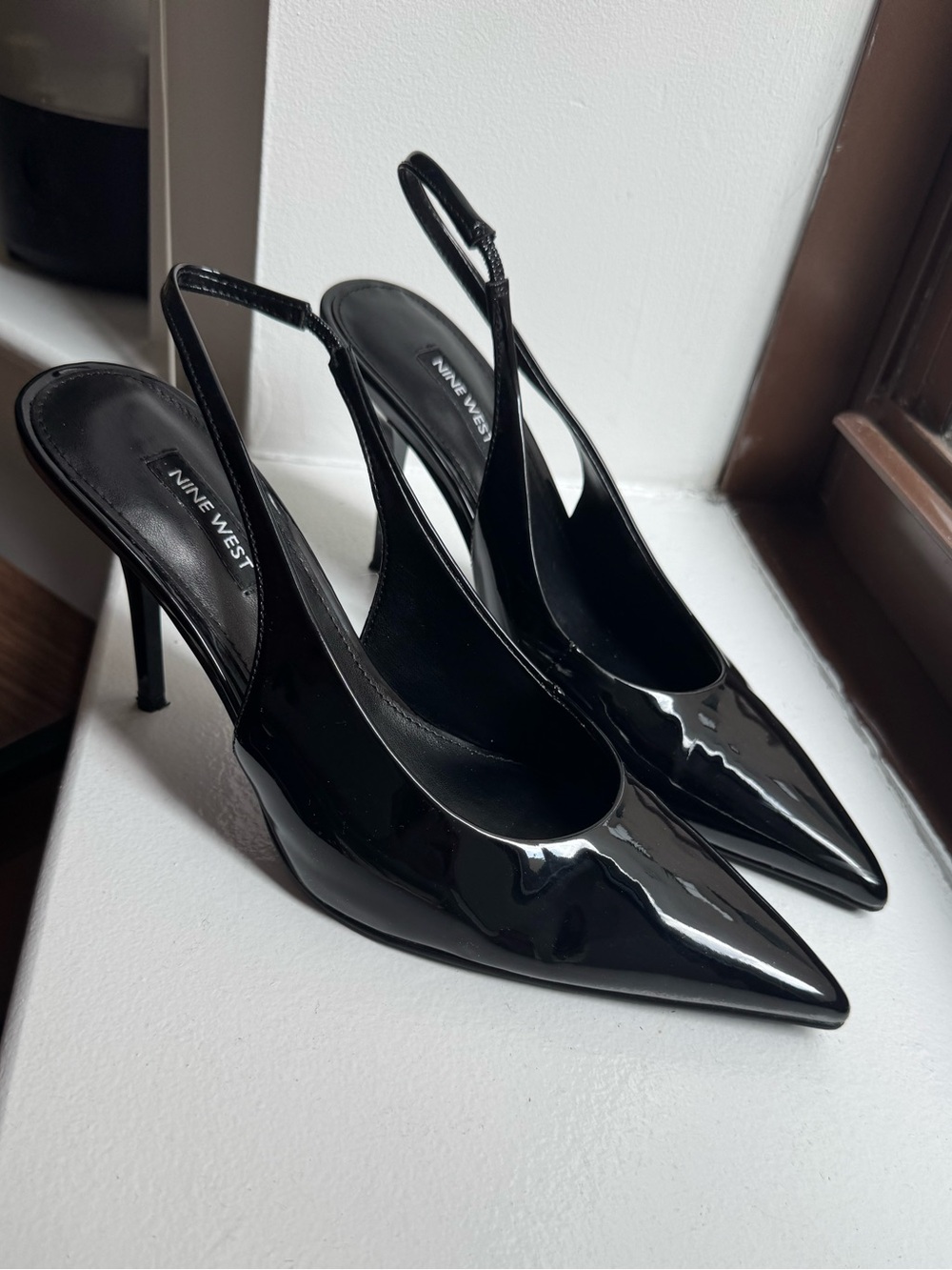 Nine West Black Patent Pointed Slingback Heels